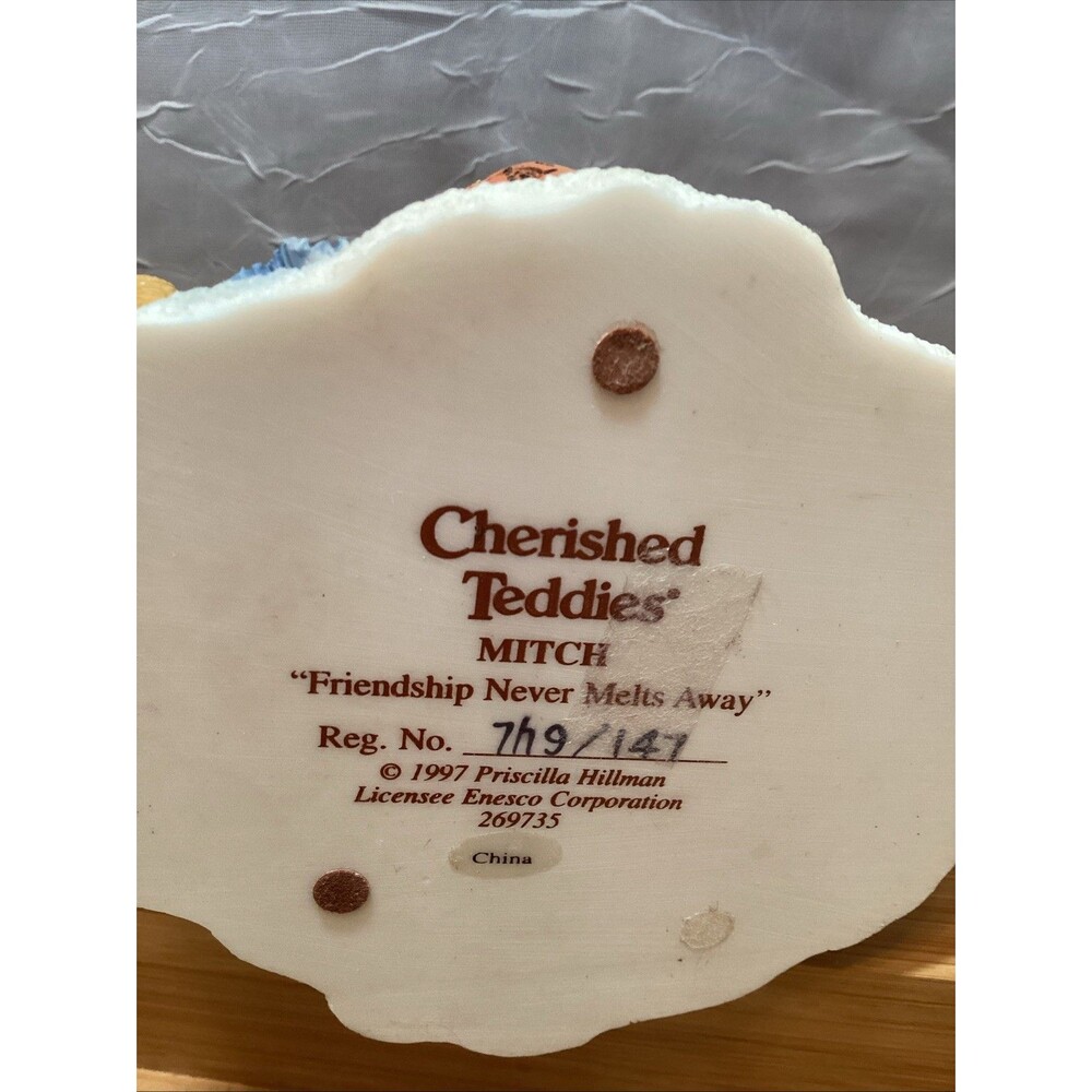 Cherished Teddies Mitch Christmas Figurine “Friendship Never Melts Away” Vintage - Picture 9 of 10